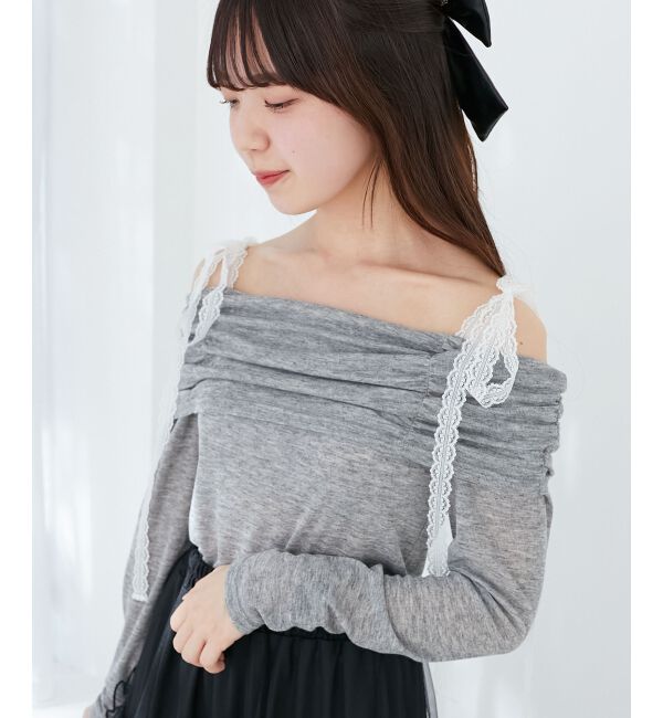  「レースリボン2wayオフショルトップス」|Tシャツ・カットソー|