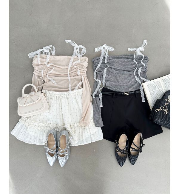  「レースリボン2wayオフショルトップス」|Tシャツ・カットソー|