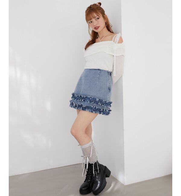  「レースリボン2wayオフショルトップス」|Tシャツ・カットソー|