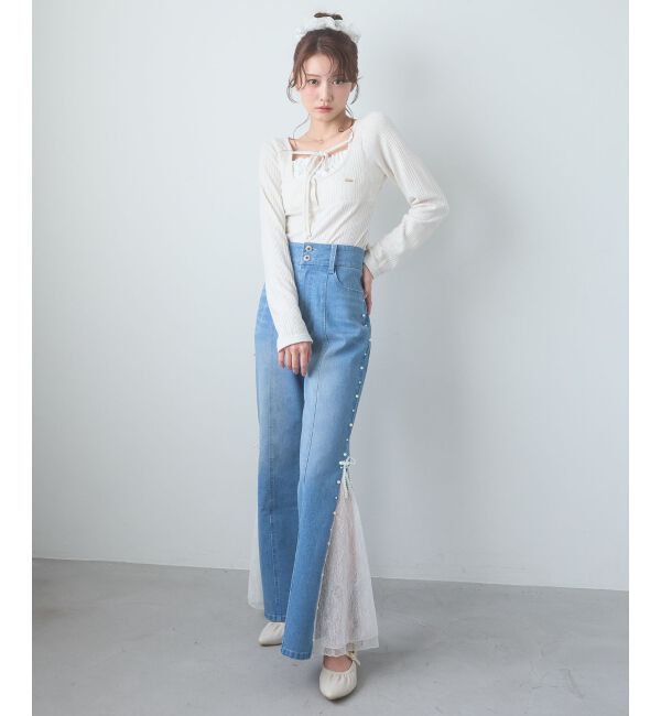  「リボンレイヤードライクトップス」|Tシャツ・カットソー|