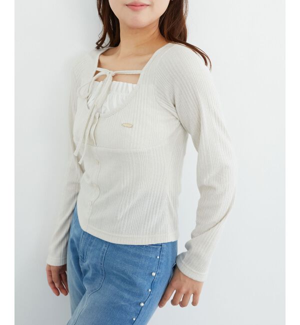  「リボンレイヤードライクトップス」|Tシャツ・カットソー|