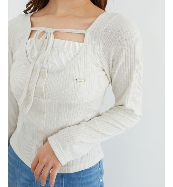  「リボンレイヤードライクトップス」|Tシャツ・カットソー|