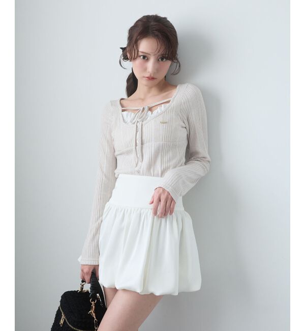  「リボンレイヤードライクトップス」|Tシャツ・カットソー|