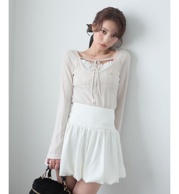  「リボンレイヤードライクトップス」|Tシャツ・カットソー|