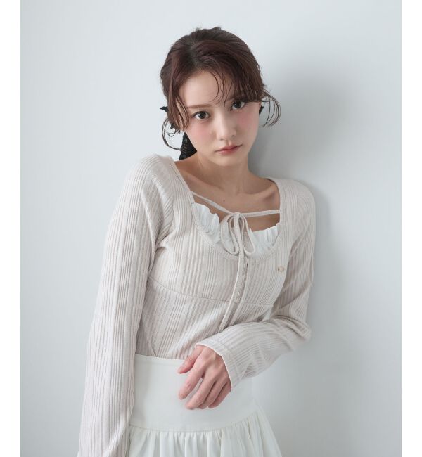  「リボンレイヤードライクトップス」|Tシャツ・カットソー|