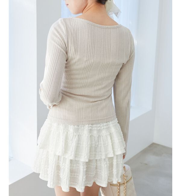  「リボンレイヤードライクトップス」|Tシャツ・カットソー|