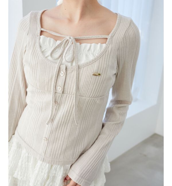  「リボンレイヤードライクトップス」|Tシャツ・カットソー|