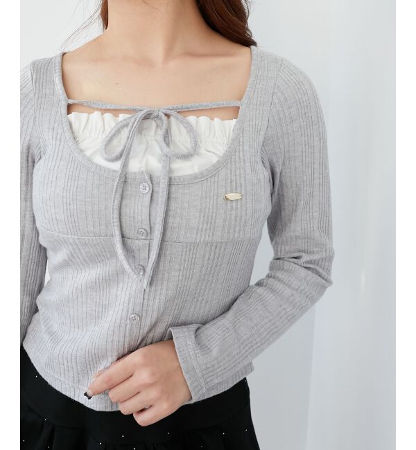  「リボンレイヤードライクトップス」|Tシャツ・カットソー|