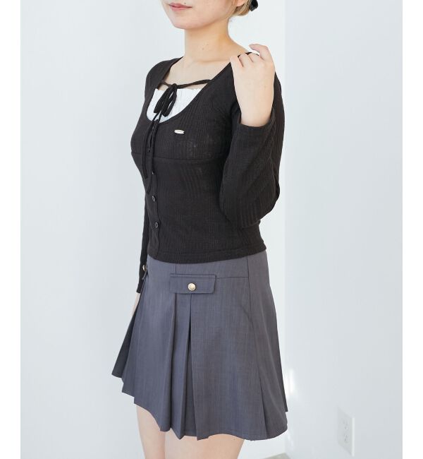  「リボンレイヤードライクトップス」|Tシャツ・カットソー|