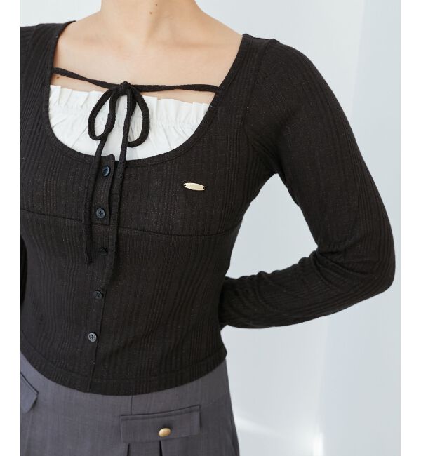  「リボンレイヤードライクトップス」|Tシャツ・カットソー|