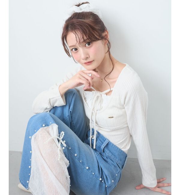  「リボンレイヤードライクトップス」|Tシャツ・カットソー|