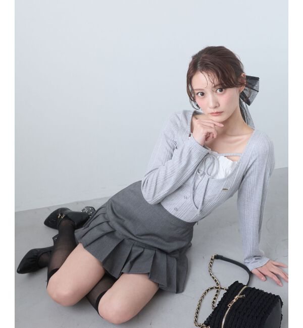  「リボンレイヤードライクトップス」|Tシャツ・カットソー|グレー