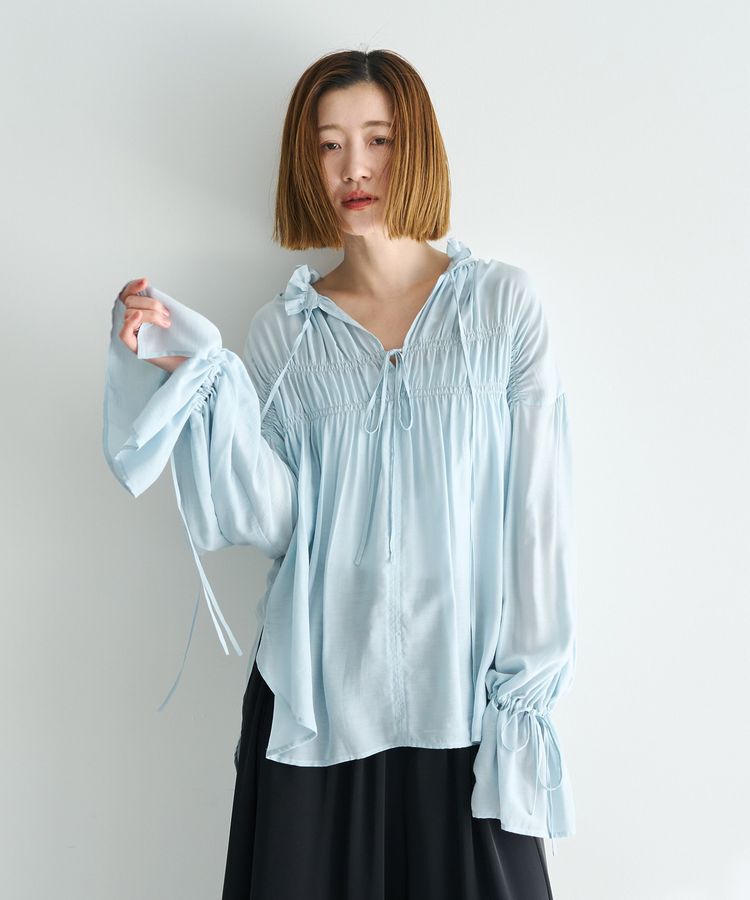 Editt by YECCA VECCA「シャーリングギャザーリボンブラウス」|シャツ・ブラウス|