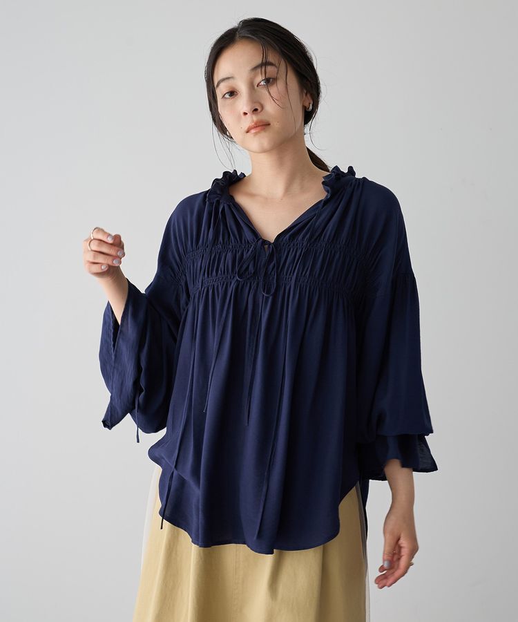Editt by YECCA VECCA「シャーリングギャザーリボンブラウス」|シャツ・ブラウス|