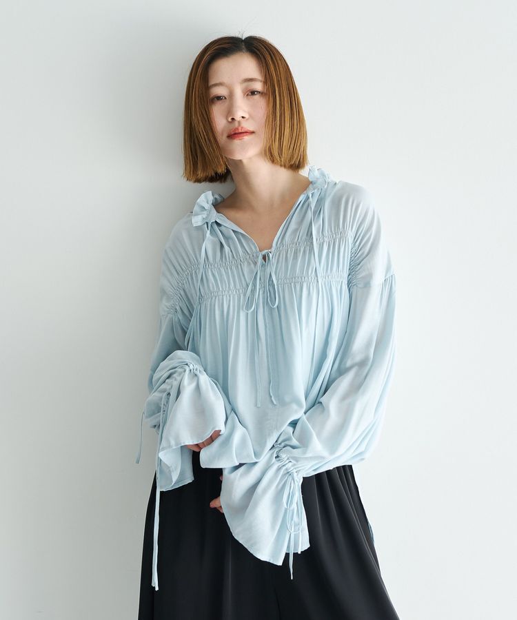 Editt by YECCA VECCA「シャーリングギャザーリボンブラウス」|シャツ・ブラウス|Sax
