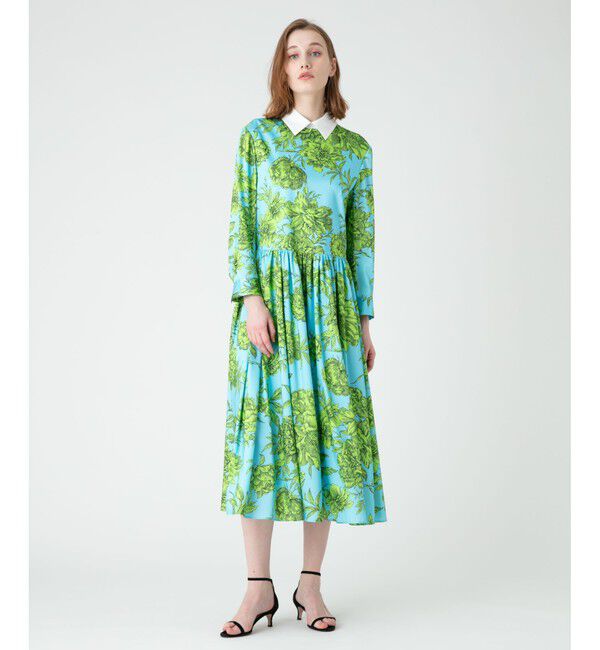 LOULOU WILLOUGHBY「【LOULOU WILLOUGHBY】RATTIフラワープリント衿付きワンピース」|ワンピース|ブルー系