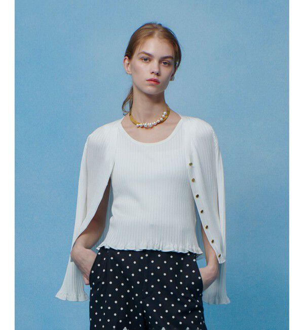 LOULOU WILLOUGHBY「【LOULOU WILLOUGHBY】ワイドリブヘムフリルカーディガン」|カーディガン|ホワイト