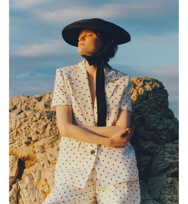 LOULOU WILLOUGHBY「【LOULOU WILLOUGHBY】リネン混ドットハーフスリーブジャケット」|テーラードジャケット|ホワイト系