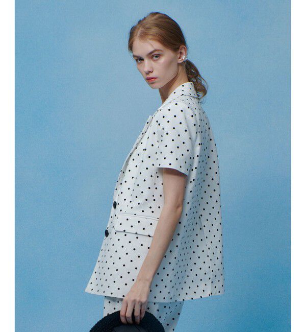 LOULOU WILLOUGHBY「【LOULOU WILLOUGHBY】リネン混ドットハーフスリーブジャケット」|テーラードジャケット|