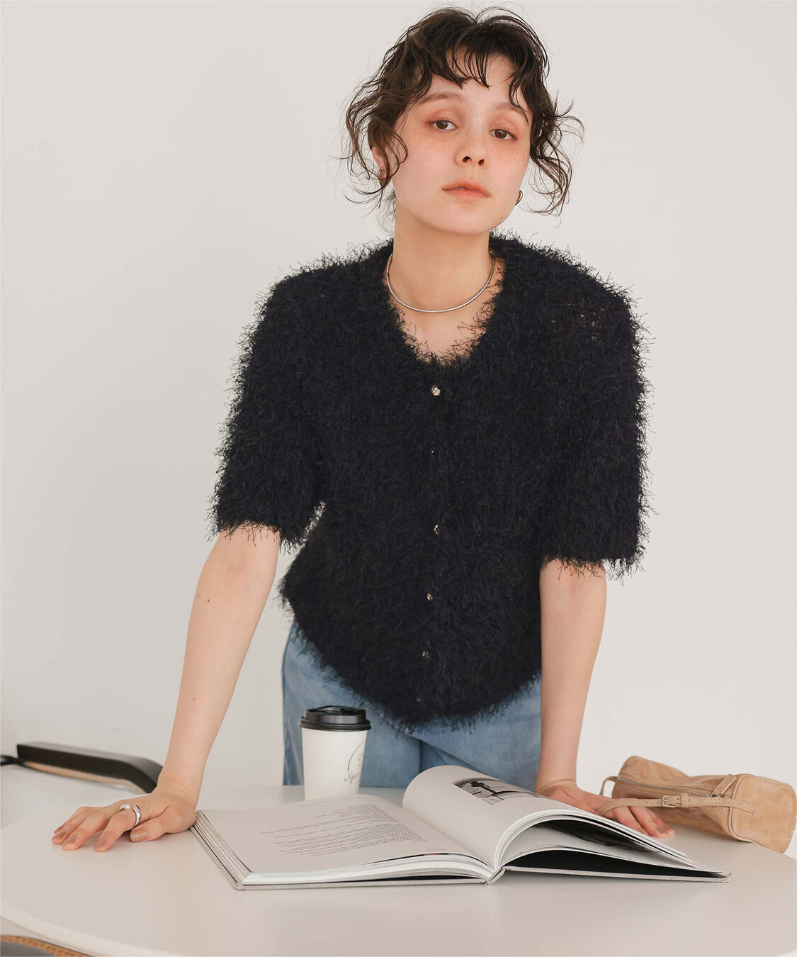 titivate「ハーフスリーブシャギーニットトップス」|ニット・セーター|