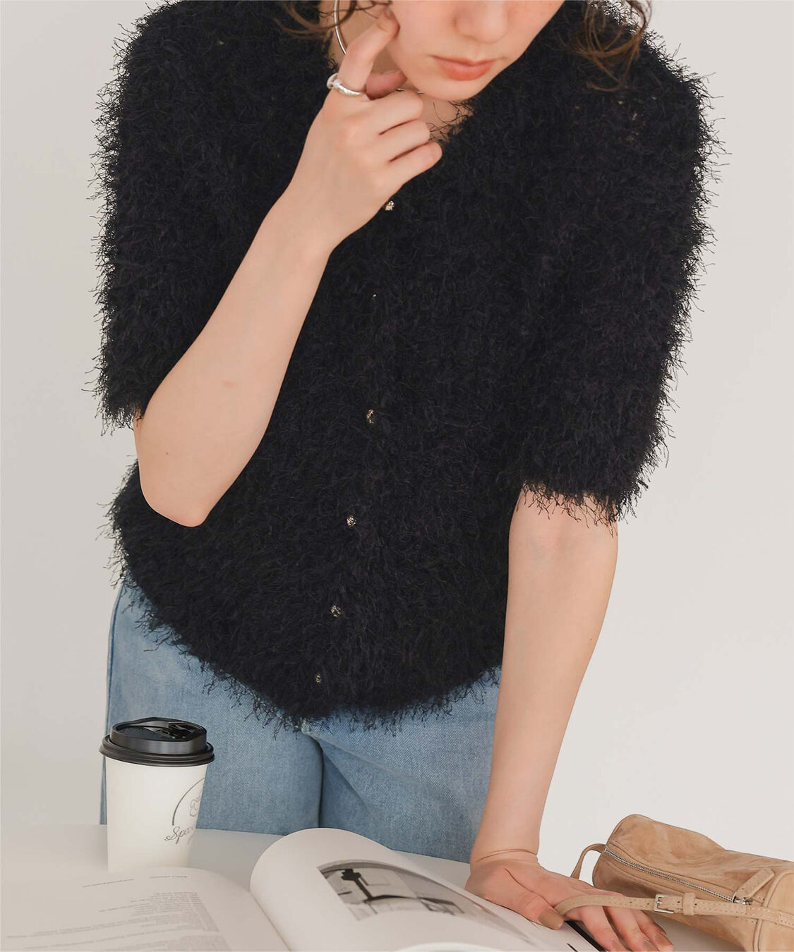 titivate「ハーフスリーブシャギーニットトップス」|ニット・セーター|