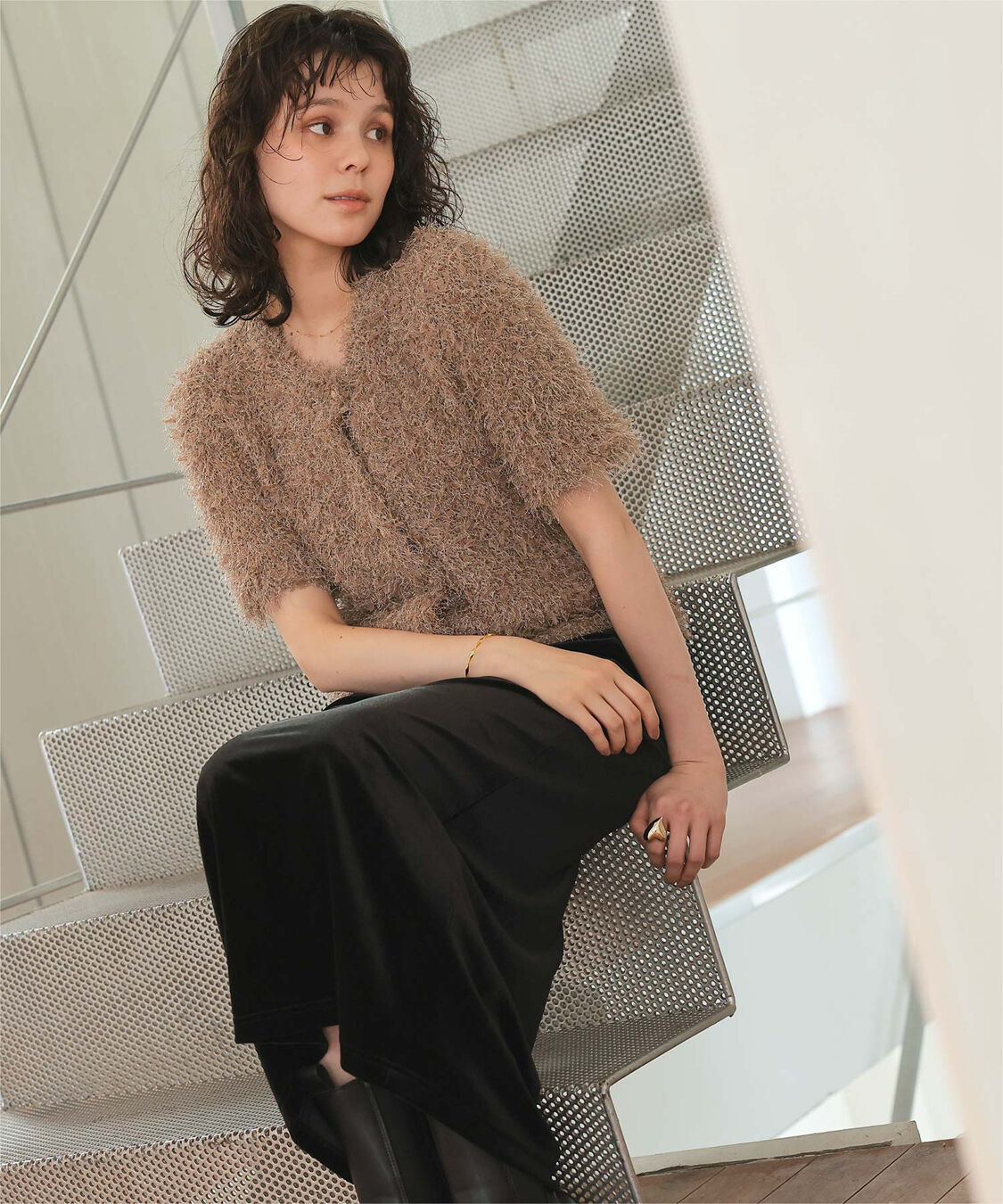 titivate「ハーフスリーブシャギーニットトップス」|ニット・セーター|