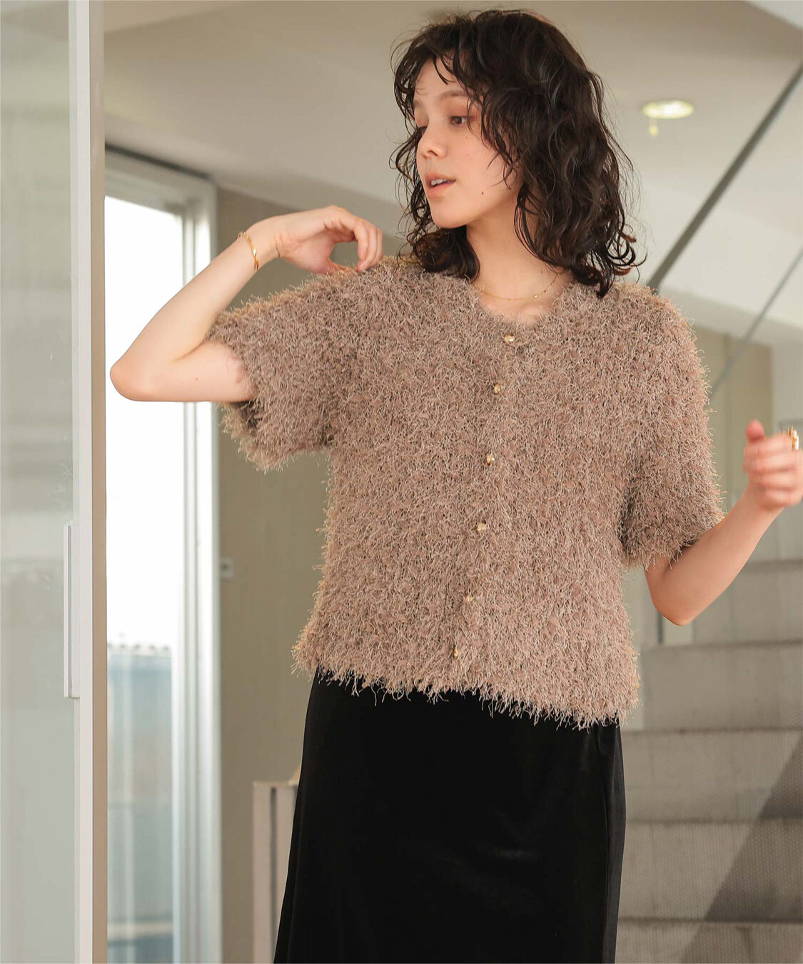 titivate「ハーフスリーブシャギーニットトップス」|ニット・セーター|