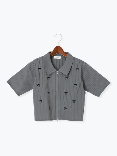 Te chichi TERRASSE「リボン刺繍ダブルジップカーディガン」|カーディガン|グレー