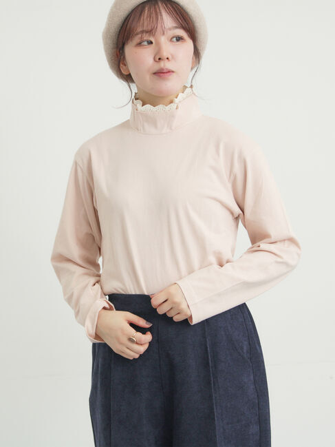 Samansa Mos2「【保温加工】衿レース重ね着風タートルインナー」|Tシャツ・カットソー|ピンク