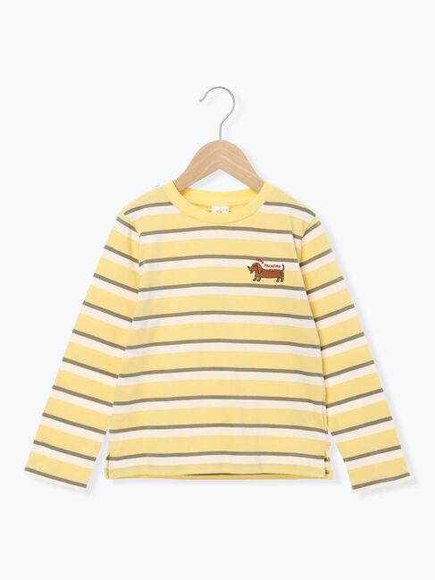 Samansa Mos2 Lagom「ダックスフント刺繍ボーダーロンT」|Tシャツ・カットソー|イエロー