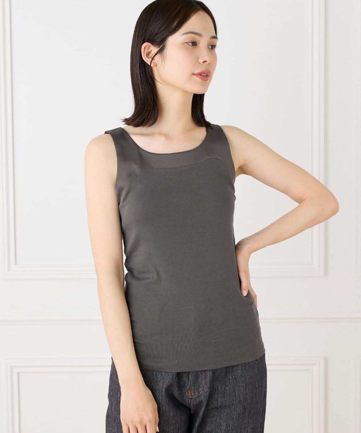DAY by DAY it&rsquo;s international「サテン切り替えタンクトップ《スビン綿MIXフライス》」|タンクトップ|チャコールグ 3