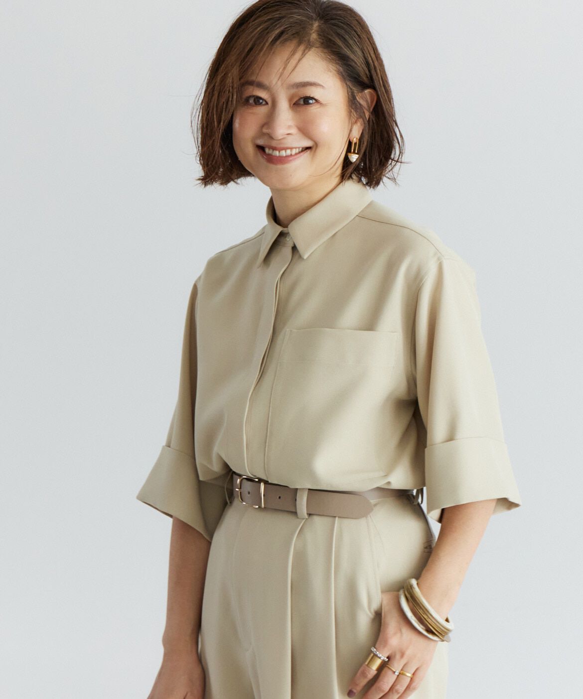 INED「《大きいｻｲｽﾞ》辛口ﾓｰﾄﾞなﾜｲﾄﾞｽﾘｰﾌﾞｼｬﾂ《三尋木奈 」|シャツ・ブラウス|