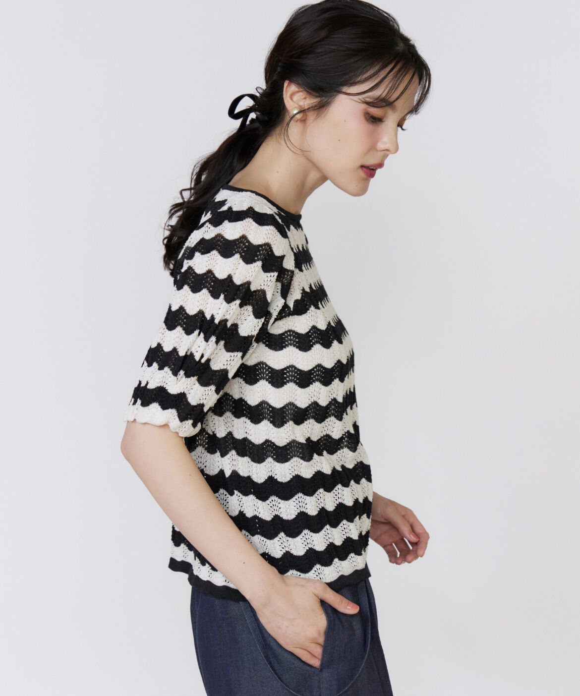 Maglie le cassetto「透かしボーダーニット」|ニット・セーター|