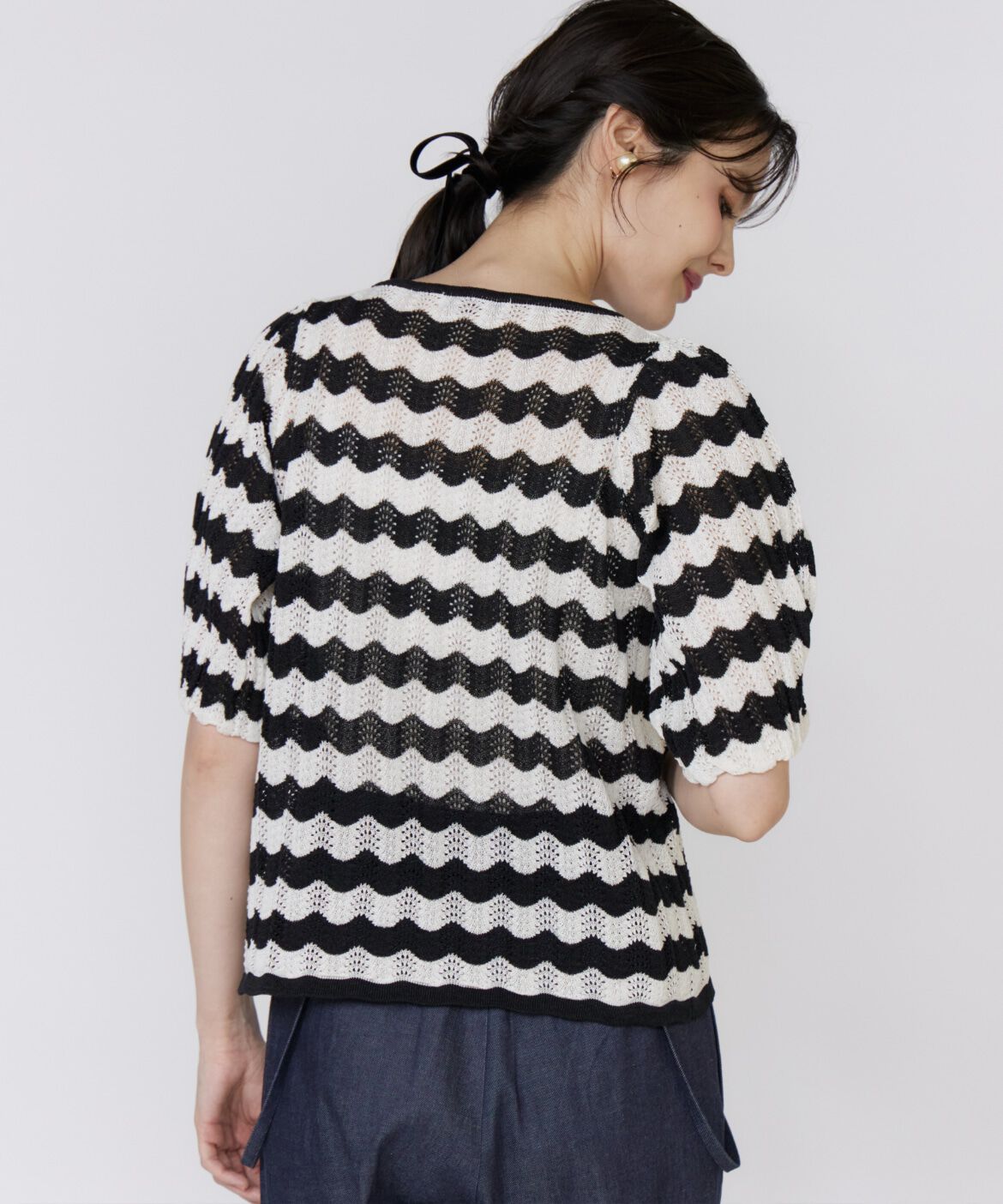 Maglie le cassetto「《大きいサイズ》透かしボーダーニット」|ニット・セーター|