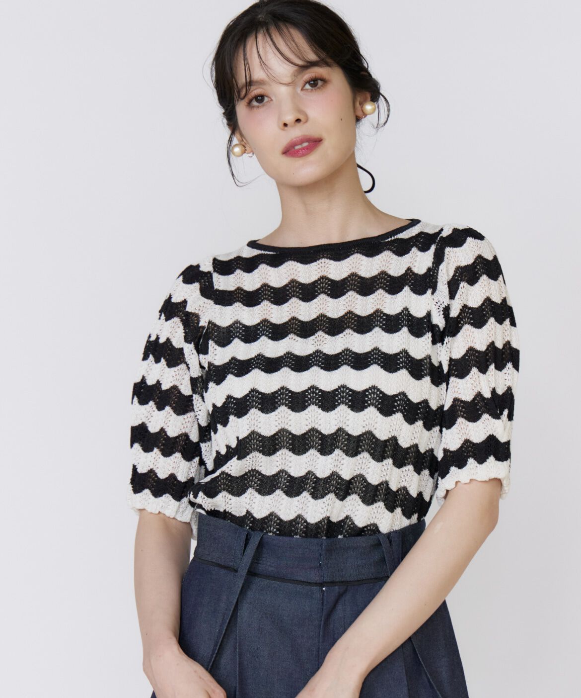 Maglie le cassetto「《大きいサイズ》透かしボーダーニット」|ニット・セーター|