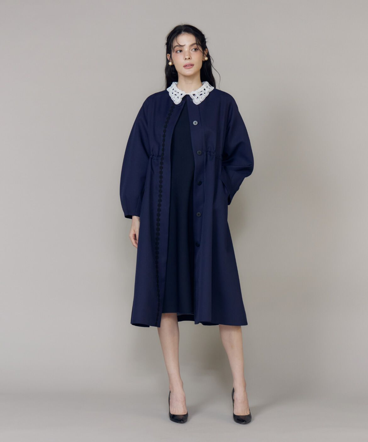 Maglie le cassetto「《大きいサイズ》配色フラワーレースコート《M Maglie le cassetto》」|ステンカラーコート|