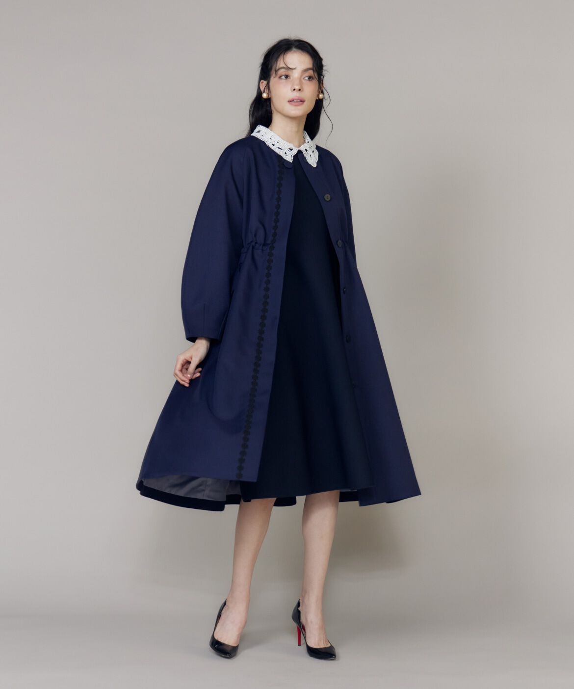 Maglie le cassetto「《大きいサイズ》配色フラワーレースコート《M Maglie le cassetto》」|ステンカラーコート|