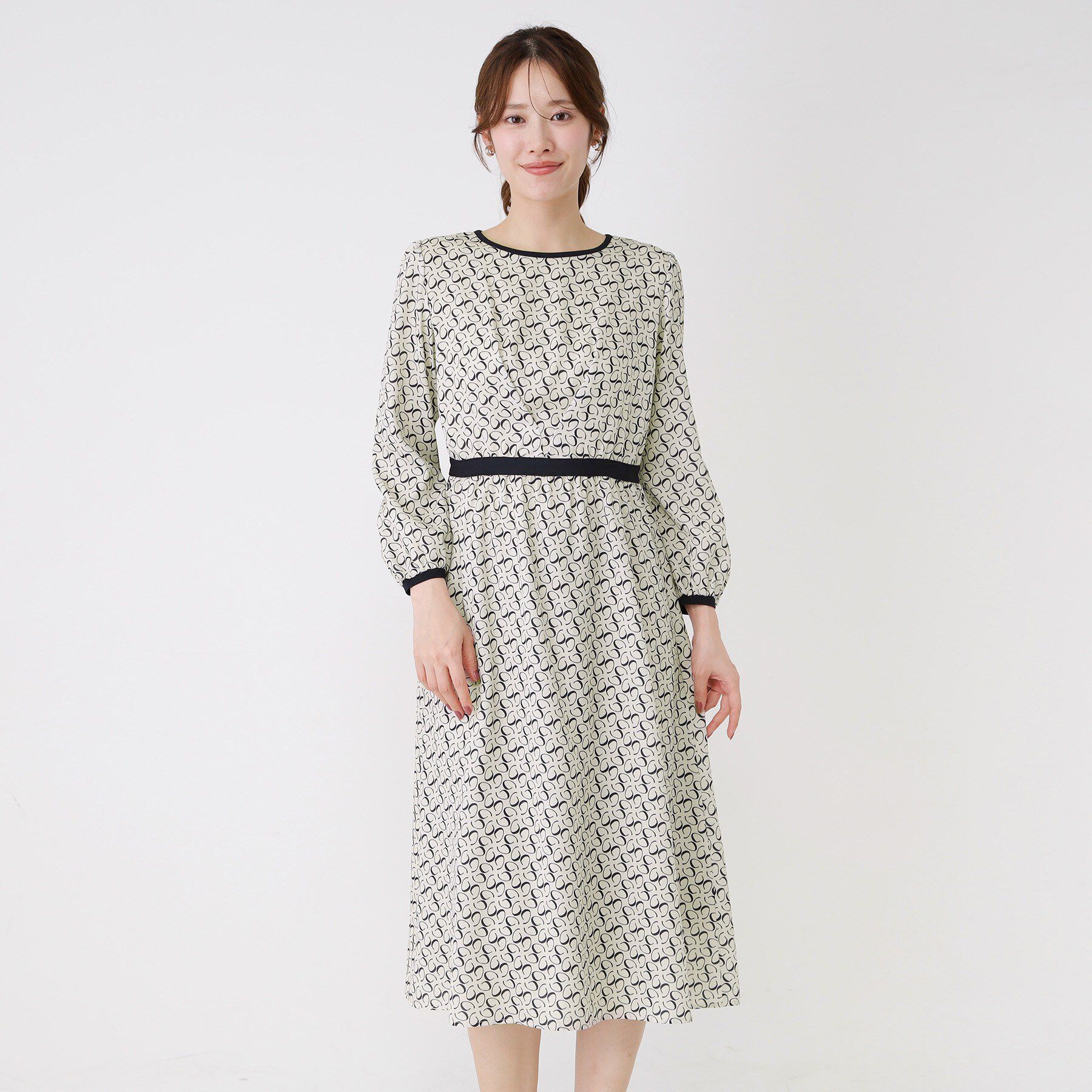 COUP DE CHANCE「【手洗い可】ニット&times;幾何柄プリントドッキングワンピース」|ワンピース|