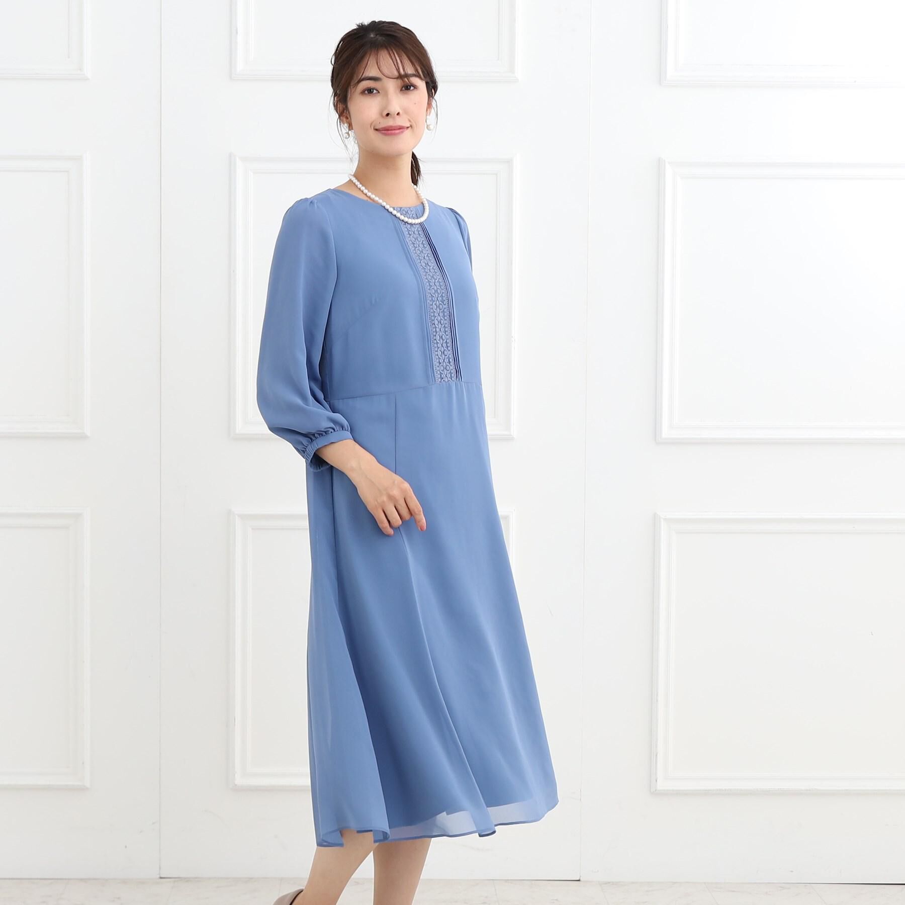 Reflect「【フォーマル/洗える】フロントレースジョーゼットワンピース」|ワンピース|ブルー(092)