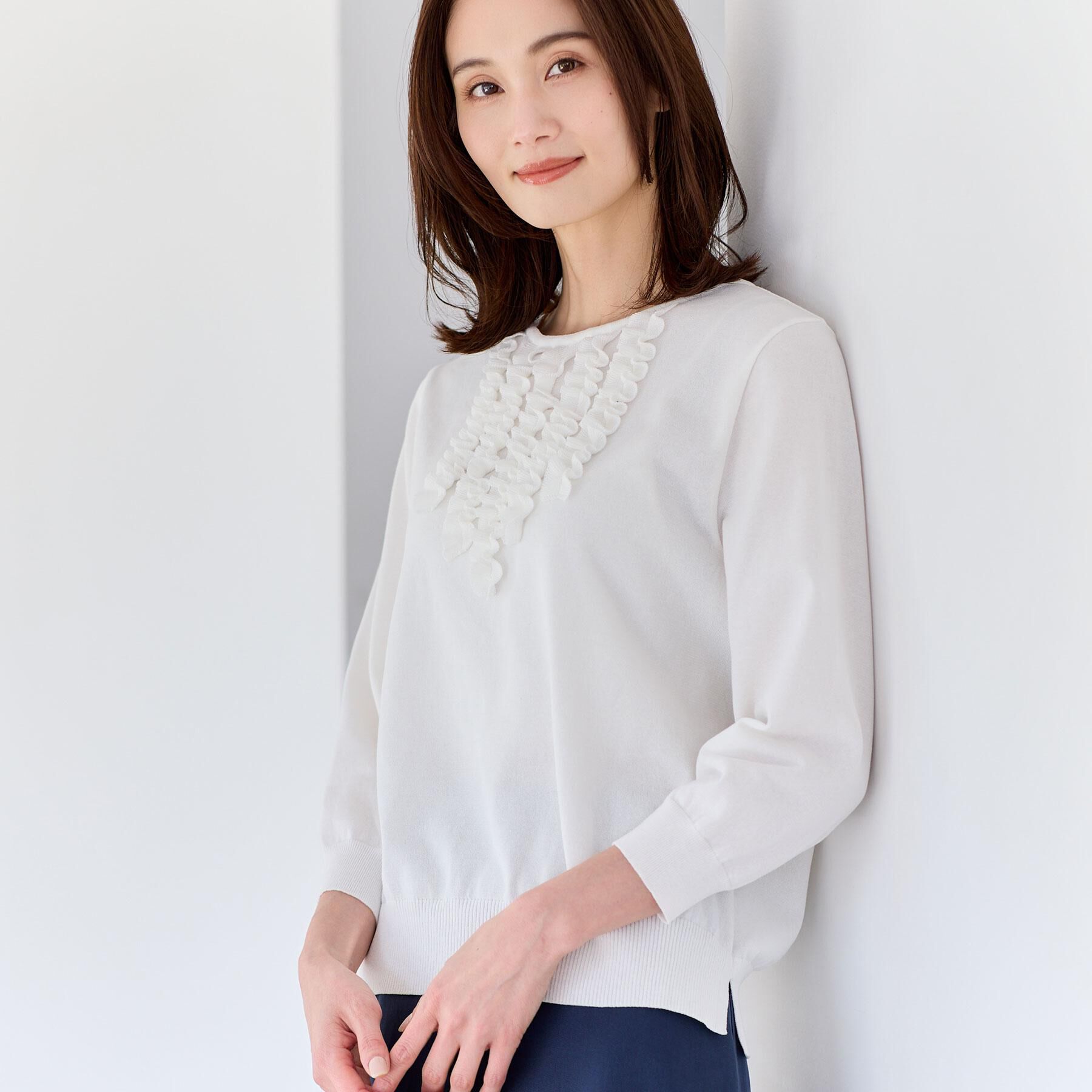 Reflect「フロントフリルデザインニット」|ニット・セーター|オフホワイト(003