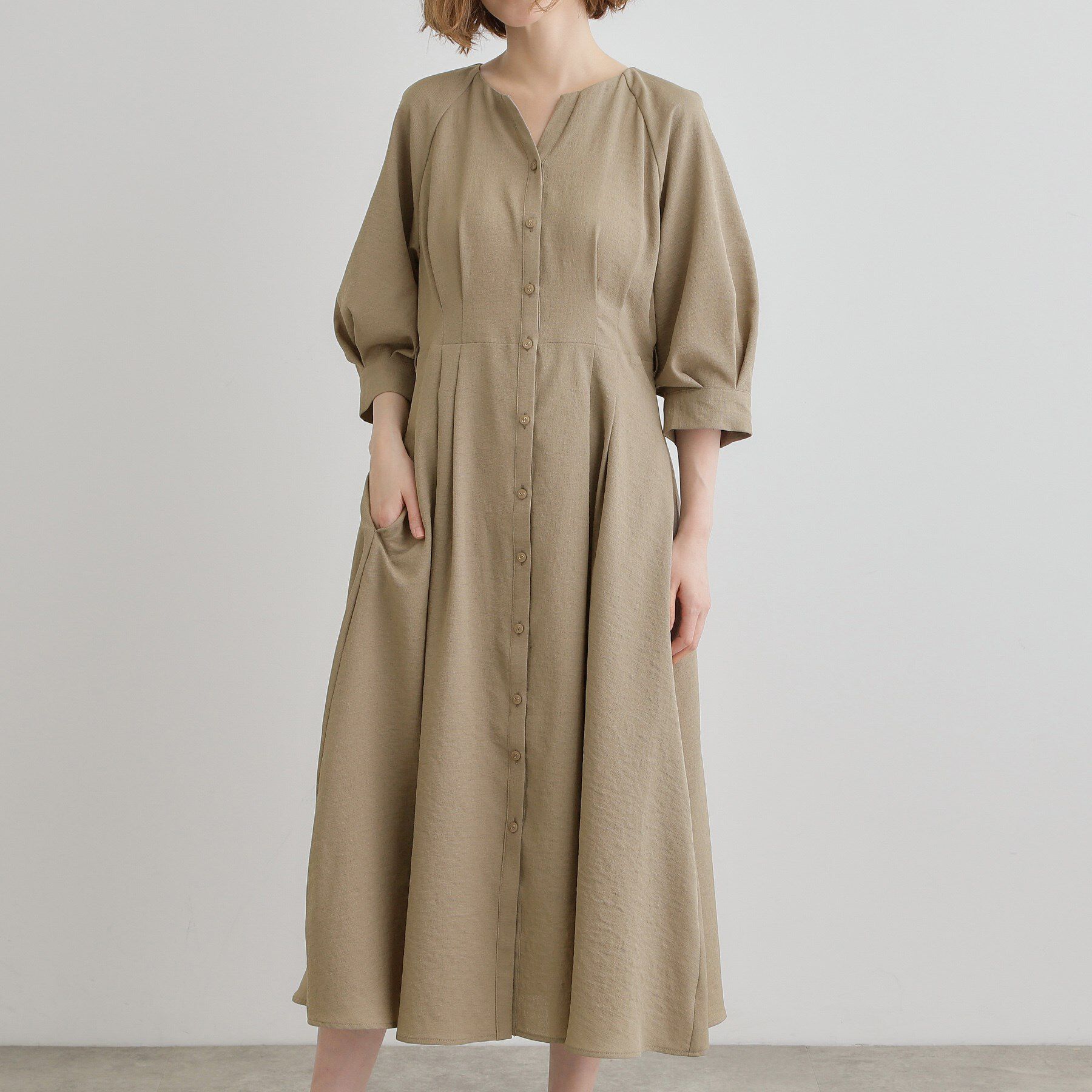 grove「麻調メッシュラグランスリーブワンピース」|ワンピース|