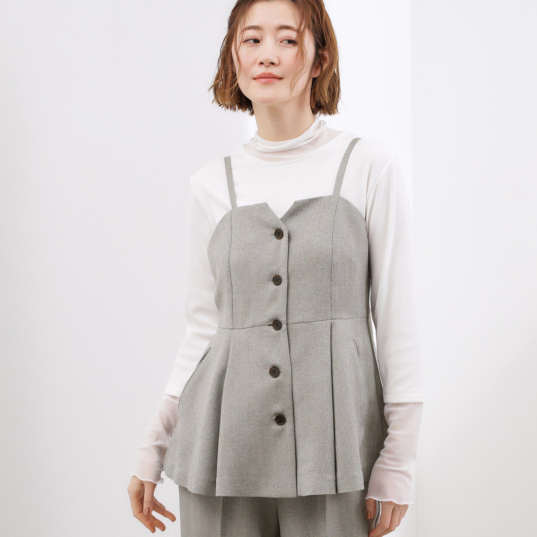 grove「【貴島明日香さん着用・カセット服】リネンライク ペプラムビスチェ」|シャツ・ブラウス|グレー(012)