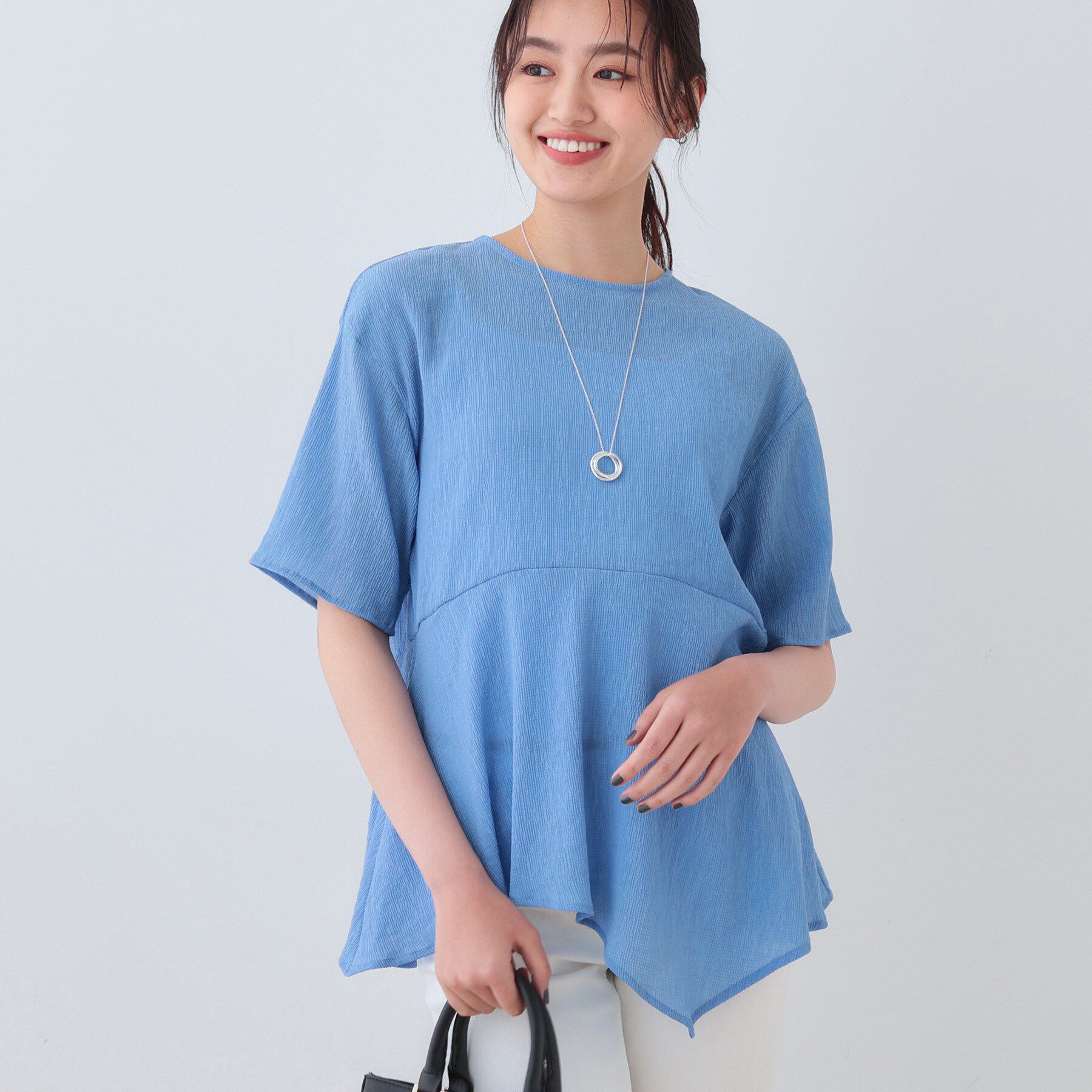 INDIVI「【洗える】ペプラムトップス」|Tシャツ・カットソー|サックスブルー(09