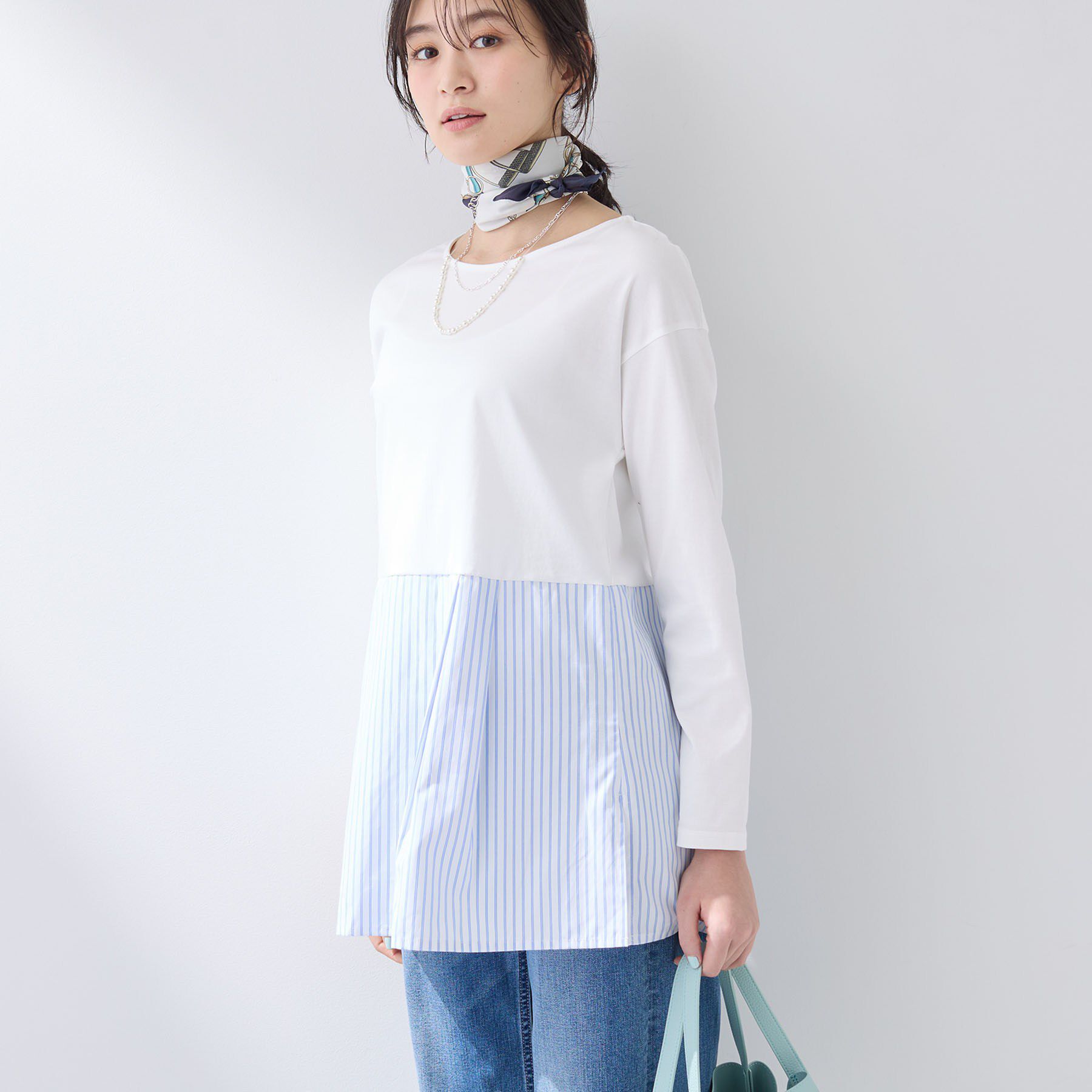 INDIVI「【レイヤードにおすすめ】切り替えデザイントップス」|Tシャツ・カットソー|ホワイト(301)