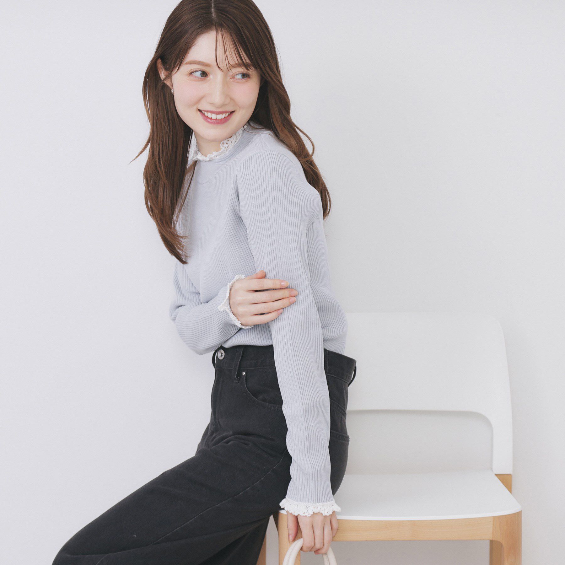 index「コットンレースフリルリブニット【洗濯機OK/抗ピル】」|ニット・セーター|