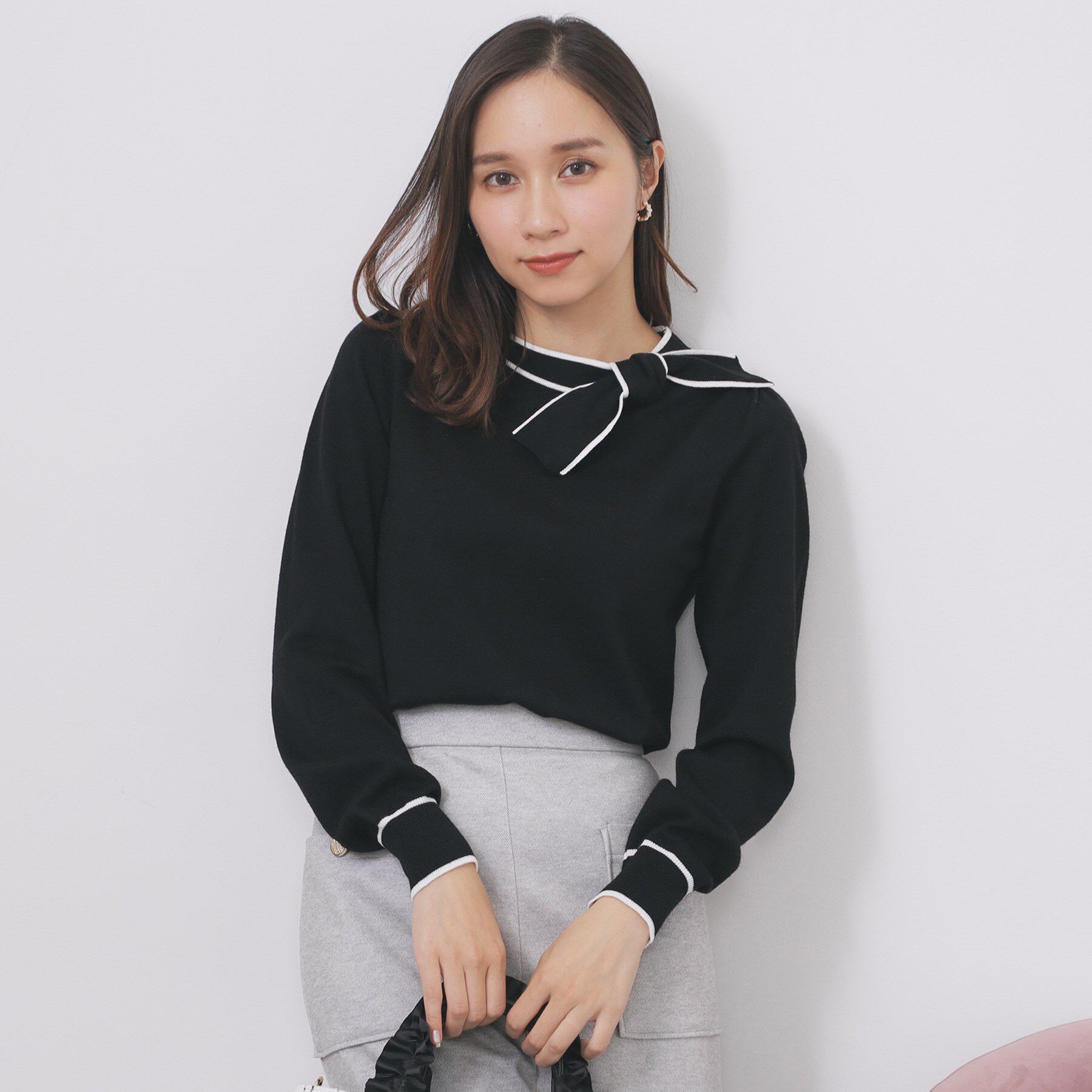 index「サイドリボンバイカラーニット【洗濯機OK】」|ニット・セーター|