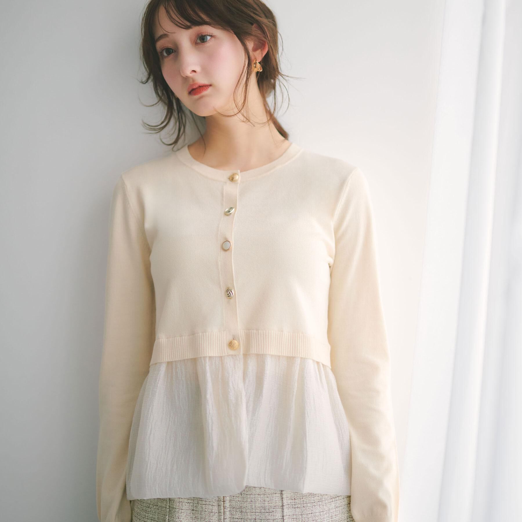 index「ペプラムレイヤード多釦カーディガン【洗濯機OK】」|カーディガン|