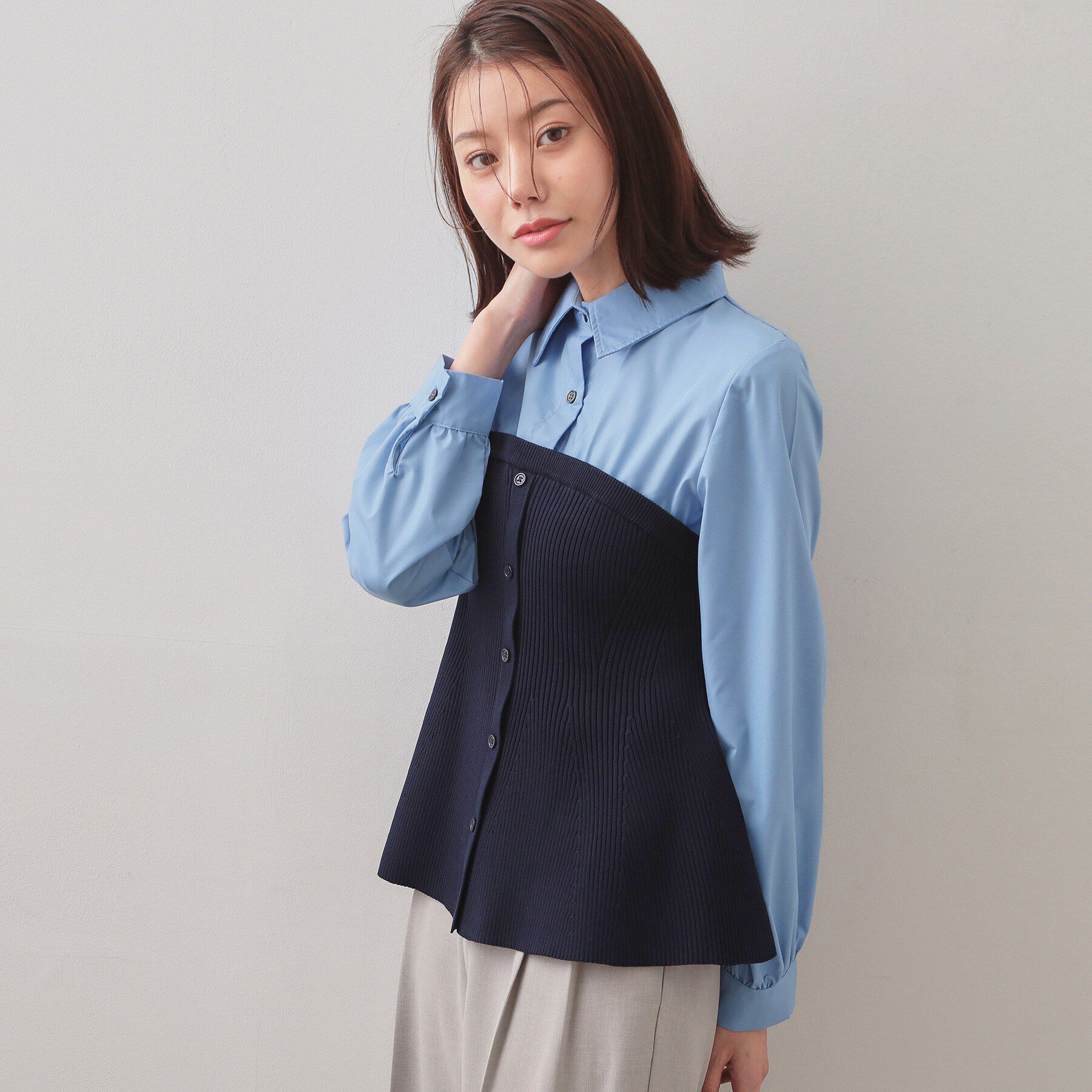 index「シャツドッキングペプラムニット【洗濯機OK】」|ニット・セーター|