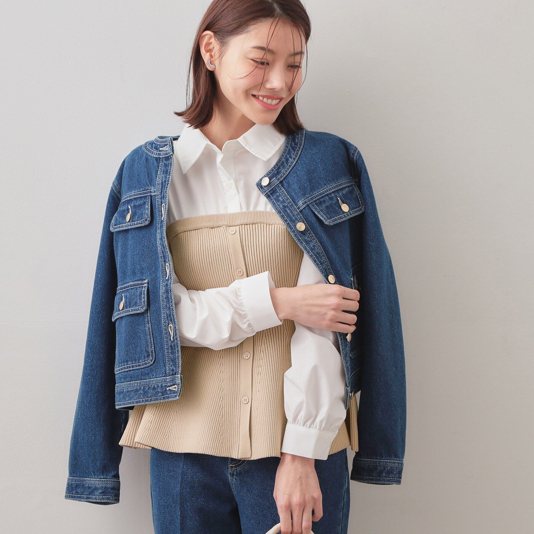 index「シャツドッキングペプラムニット【洗濯機OK】」|ニット・セーター|