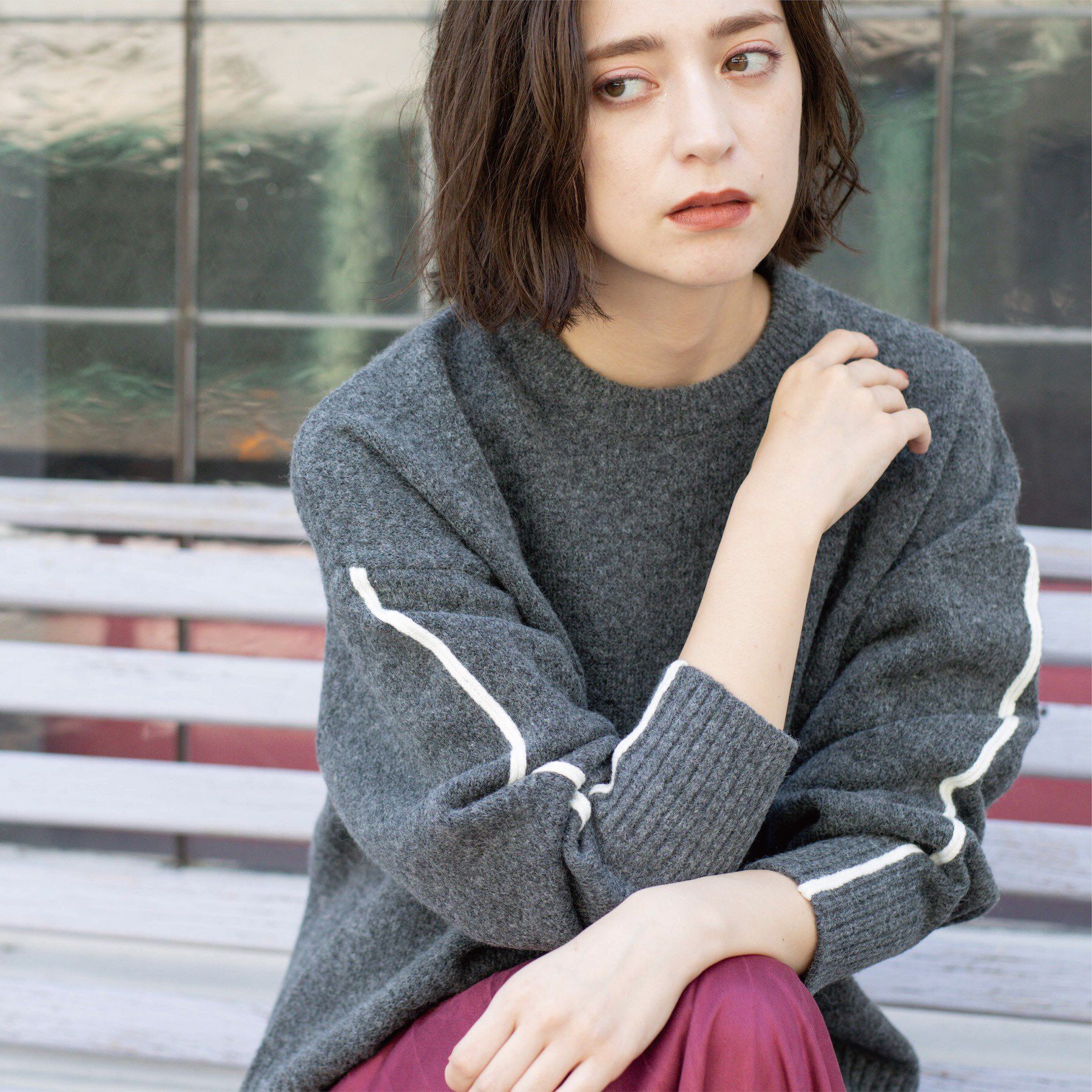 OPAQUE.CLIP「配色ラインクルーネックニット」|ニット・セーター|